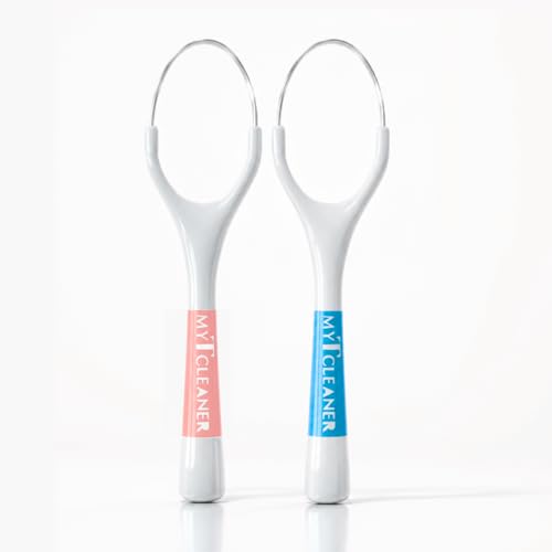 Image of MyTCleaner | Tongue Cleaner for Adults | Stainless Steel Tongue Scraper | Helps Freshen Breath & Supports Oral Hygiene | Rust-Free | Dentist-Designed | Pack of 2 (Blue & Peach)