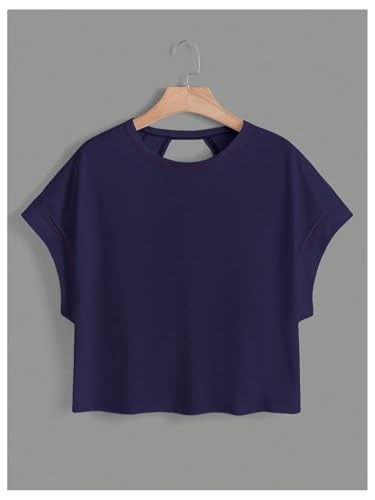 Image of SOLY HUX Women Open Back Tops Workout Backless Tee Casual Athletic Shirts Short Sleeve Oversized Gym T Shirt
