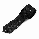 GHTIYLP Sequin Skinny Ties for Men Women Sparkle Satin Neck Tie for Party Prom Holiday (Black)