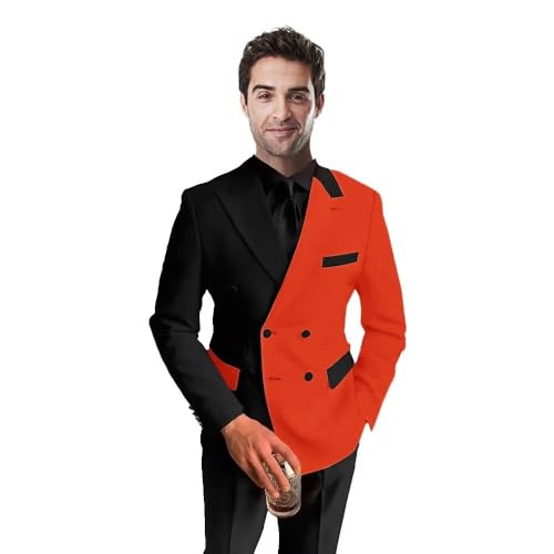 SAROULU Mens Double Breasted Suit 2 PC Slim Fit Wedding Suit for Men Shawl Lapel Blazer Pants Set2
