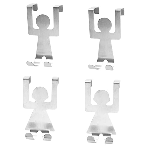 KOCKSHION 4pcs Stainless Steel Over The Door Hooks Unique Cartoon People Shape Hangers for Towels Coats Bags No Tools Required for Bathroom and Home Use