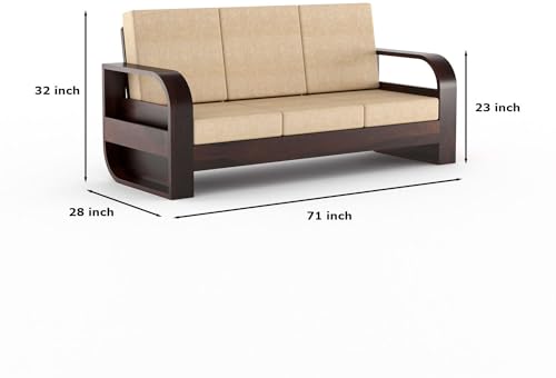 Image of Wooden 4 Seater Sofa Set with 40 Density Cushion for Living Room, Four Seater Sofa for Office & Lounge, 3+1 Seater Sofa Sets for Home, Sheesham Wood (Walnut,Cream)