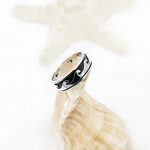 925 Sterling Silver White Blue Opal Ocean Wave Ring for Women & Men. Dainty Cute Fun, Thumb Midi Pinky Beach Rings. Tropical Surfer Tidal Wave Wedding, Engagement Bands.3