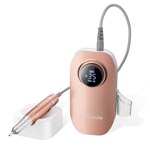 Delanie Torno para Uñas Profesional Inalámbrica 35000RPM con Motor sin Escobillas, Lijadora de Uñas Eléctrica Portátil con Base de Pausa Inteligente, Perfecta para la Sala de Estar/Hogar