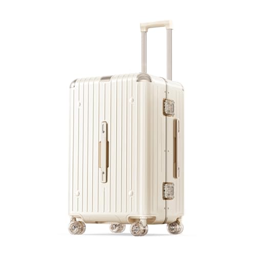 DTA Nova Carry On Luggage - Zipperless, Aluminum Frame Trunk, Hard Shell International Suitcase, Airline Approved with Detachable Liner and Wheels (Beige, Carry-On 20-Inch)