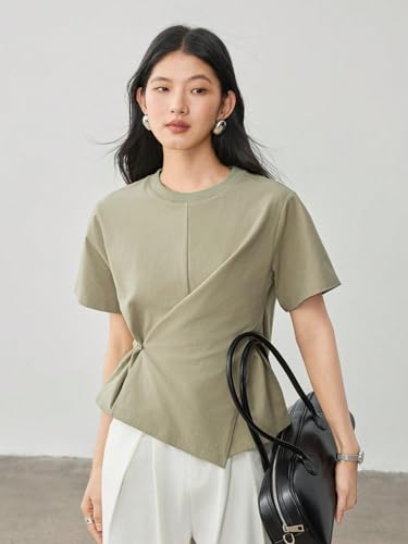 Image of Zilcon Woman Half Sleeve Round Neck Womens Tops Beach Vacation Fashion Clothes Casual Summer Spring Winter Fall Outfits Tops