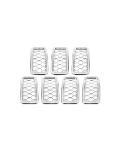 Image of Hoolcar Front Grill Rings Honeycomb Grille Mesh Inserts Cover Trim Kit for 2017-2020 Jeep Grand Cherokee Exterior Accessories, Chrome(7Pcs)