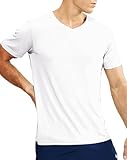 Haimont Mens T Shirts Short Sleeve V Neck UV Sun Protection Lightweight Workout Polyester Wicking Breathable Tees, White, Large