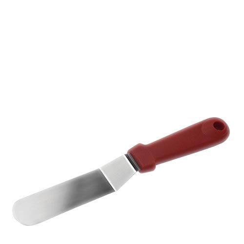 Mimo Style Espátula Curva de Confeitar, Ideal Para Uniformizar Recheios e Alisar Coberturas, Suporta Altas e Baixas Temperaturas, Material de Aço Inox Com Cabo em Polipropileno na Cor Vermelho