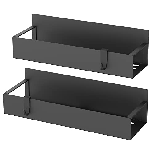 Image of HuggieGems Metal Magnetic Spice Rack for Refrigerator2 Pack Black | Magnetic Shelves Heavy Duty for Fridge in Kitchen, Seasoning Storage Organizer, For Oven Washer and Dryer, For Heavier Items