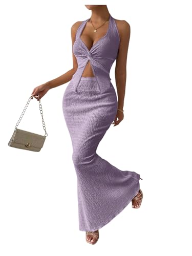 Image of SOLY HUX Women's Two Piece Outfits Twist Front Halter Cami Tops and Skirt Summer Set