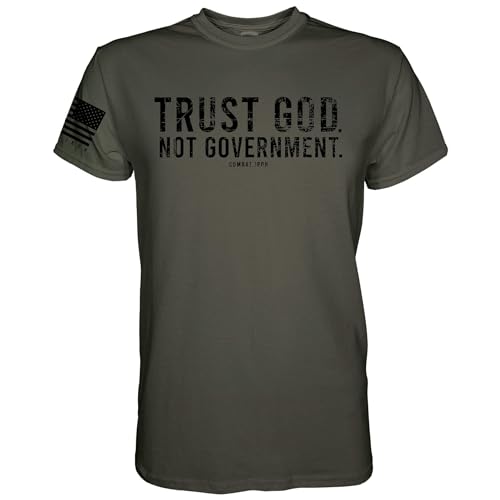 Combat Iron Trust God Not Government Men's Graphic Short Sleeve T-Shirt - Athletic Fit Tees Men
