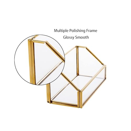Feyarl Gold Glass Business Card Holder Desktop Name Card Display Office Business Card Stand Organizer Storage for Meeting Store Reception Exhibition