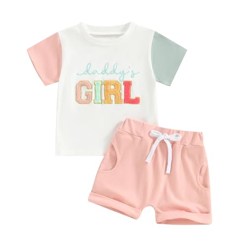 Image of Daddys Girl Toddler Baby Girls Short Set Letter Printed Sweatshirt T-Shirt Top Shorts Summer 2pcs Outfits