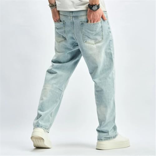 Men Loose Style Straight Jeans Trousers Street Male Solid Denim Pants for4