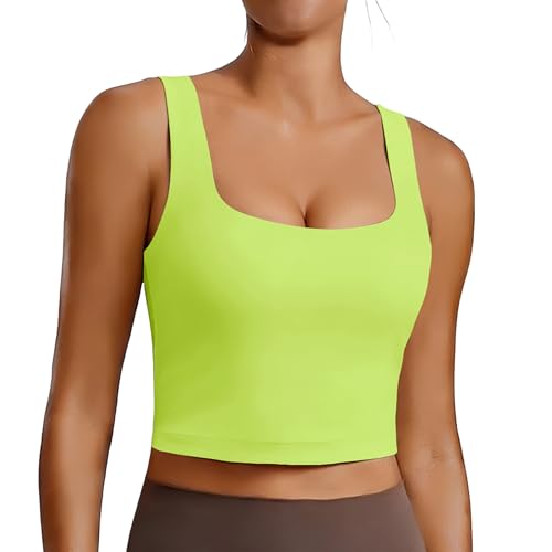 Image of PINSPARK Sports Bra for Women Square Neck Longline Tank Top with Built in Bra