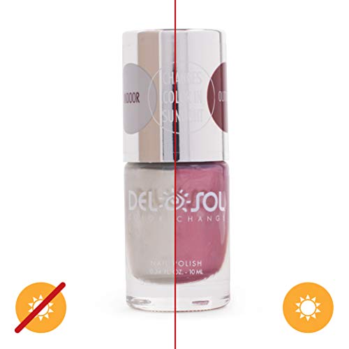 Del Sol Color-Changing Nail Polish - Silver Skies - Changes Color from Silver to Cranberry in the Sun - Quick dry, 5-Free Nail Lacquer - .34 fl oz/ 10mL