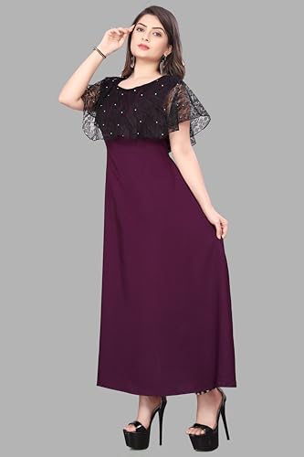 Image of Women's Poly Crepe Round Neck Plain Gown Dress