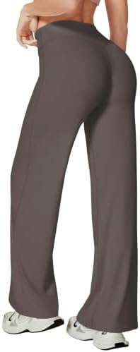 HLTPRO Straight Leggings Damen Hohe Taille Yogahose Sporthose Wide Leg Hose | Invisible Scrunch Yoga Pants, Nahtlose Schlaghose, Elastische No Front Seam Flared Leggins, Blickdicht