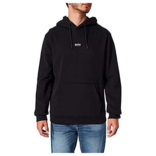 BOSS Herrar Weedo 2 huvtröja av ekologisk bomullsblandning med fransk terry-struktur, Black1, XL
