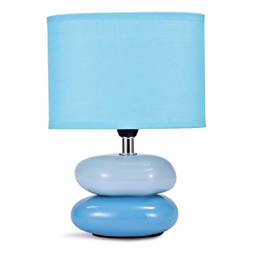 Preisvergleich Produktbild Nachttischlampe"Lea" Tischlampe klein ovaler Lampenschirm Keramik Steine (Blau)
