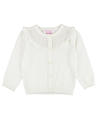 RuffleButts - Off-White Sweater Knit Ruffle Trim Cardigan - 6