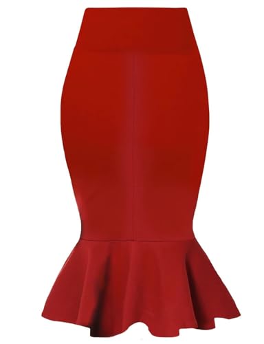 Image of HyBrid & Company Womens Premium Nylon Ponte Stretch Office Fishtail Pencil Skirt High Waist Made in The USA Below Knee