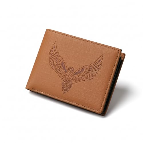 Image of VEMILIO Vegan Leather Wallet for Men | Eagle Print Embossed Premium Bifold Wallet | 3 Card Slots | 2 Cash Compartments | 1 Coin Pocket & 2 Secret Slots | Stylish, Durable & Gift for Men (Eagle, Tan)