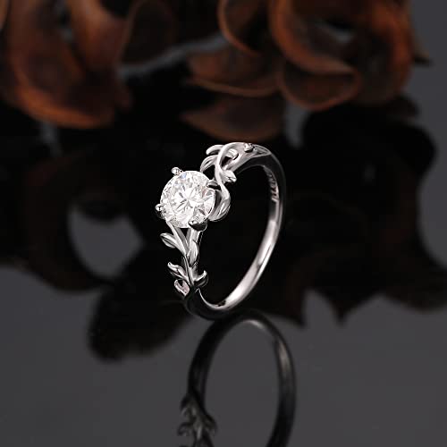 Moissanite Bridal Engagement Wedding Ring for Women 925 Sterling Silver Platinum Plated Art Deco Solitaire Proposal Ring for Her 6.5mm VVS1 Clarity Size 4-92
