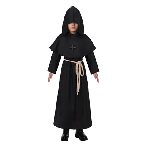 Disfraz completo infantil rentable de monje medieval con capucha miniatura 5