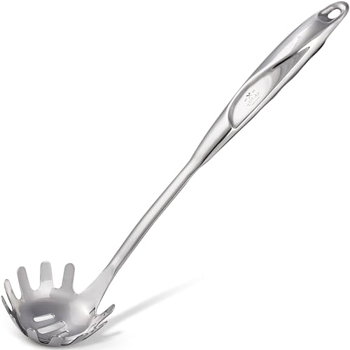 Zulay Kitchen Stainless Steel Pasta Spoon - 12&rdquo; Spaghetti Server with Teeth & Draining Holes...