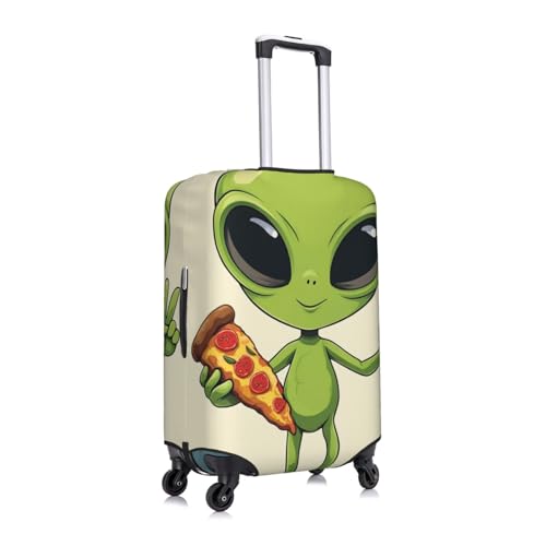 Travel Luggage Suitcase Zipper Closure Baggage Cover Fits 19-32 inch Suitcase, Anti-Scratch Luggage Case Protective Cover, Funny Space Alien Eating Pizza Peace3