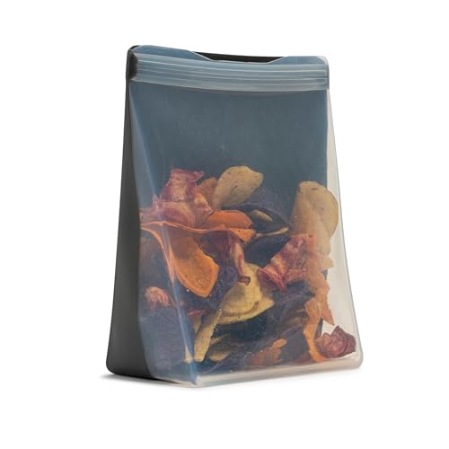 W&P Porter Silicone Reusable Storage Bag, Sandwich (50oz Stand-Up), Charcoal, Food Storage Container, Microwave and Dishwasher Safe, Easy Cleaning