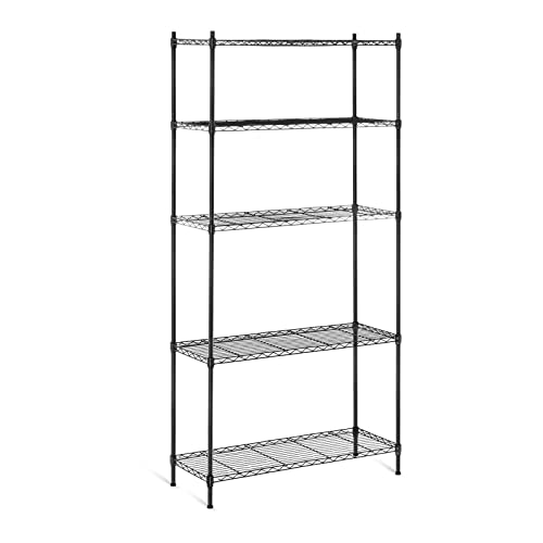 Estantería de alambre de metal de 5 niveles con acabado epoxi negro, estante de almacenamiento sin tornillos para cocina, 150 kg, capacidad total de 30 kg por estante, 35 x 90 x 180 cm, RCMR 1800P19B