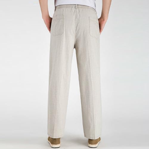 Mens Casual Pants with Elastic Waistband Breathable Linen Pants Relaxed Fit Comfortable Trousers for Men3