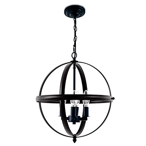 MXFles Farmhouse Chandelier 15 inch Pendant Light Fixture for Kitchen Island, Changeable Features, Bronze & Black