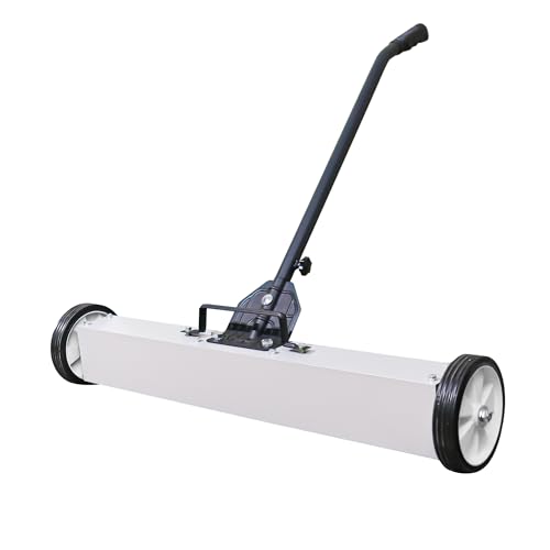Image of Qcunmag 24-Inch Magnetic Sweeper with Wheels, 40 LBS Telescoping Rolling Pickup Tool Sweeper with Adjustable Handle, Heavy-Duty Floor Magnet Roller to Pick Up Nails Screw Collection, Garage Yard