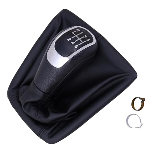 Image of 6-Speed Manual Transmission Gear Knob with Leather Gaiter Boot Cover Universal Car Gear Shifter Knob with Shift Pattern Display Ergonomic Design for Smooth Driving Experience