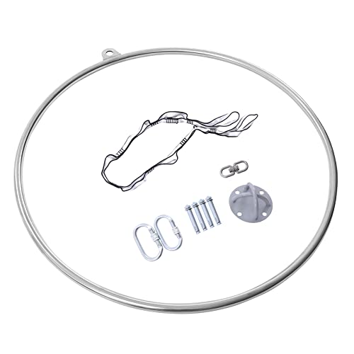 TENNIEX 90cm/35.43in Aerial Lyra Hoop Set Professional Single Point Aerial Hoop Stainless Steel Gymnastic Dance Yoga Hoop Equipment with Accessories, 25mm/0.98in Pipe Diameter