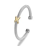 evoklo Cable Bracelets for Women X Gold Twisted Cuff Bracelets Two Tone Bracelets for Women Mixed Metal Bracelet Designer Dupes Gold and Silver Bracelet Designer