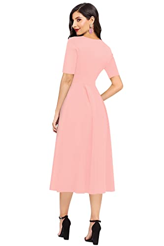 Image of LONDON BELLY Women's Poly Cotton Midi Dress with Round Neck 3 /4 Sleeves Solid Pattern Regular Fit and Calf Length | Women Midi Dress | Casual Party Summer for Womans