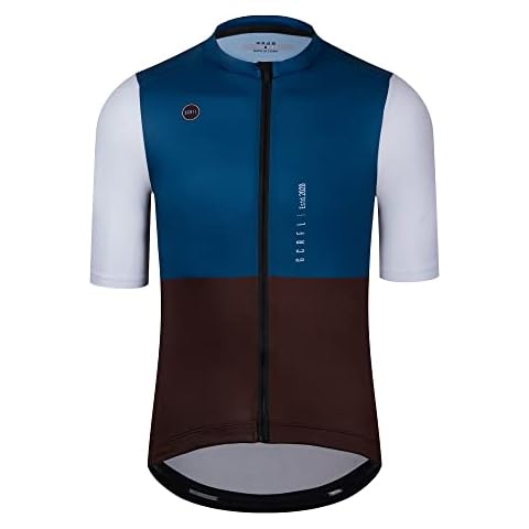 GCRFL Cycling Jersey Men Shorts Sleeves Road Bike Jersey Bicycle Tops Shirt, Zipper Pocket UPF 50+ Lightweight PRO Race Fit (Brown/Blue, M) Cover