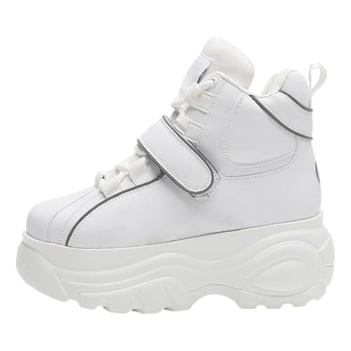 Image of ANUFER Women's Goth Punk High /Low Top Platform Chunky Sneakers Lace Up Wedgel Heel Dad Shoes