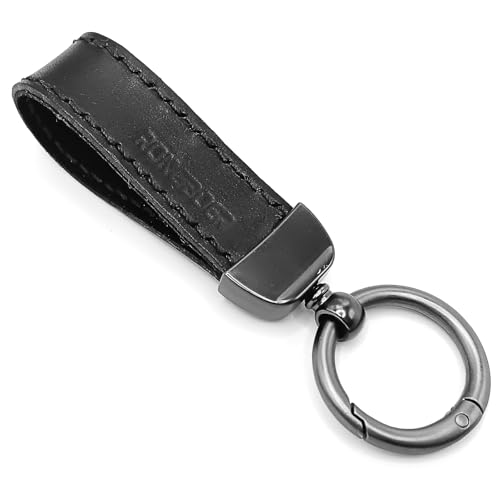 RONGBOER Handmade Double-Sided Cowhide Leather Keychain,Unique Car Key Chain Accessory,Vegetable-Tanned and Nubuck Leather,R07 (black)