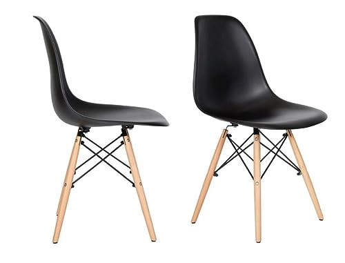 Taimi Dining Chair Plastic DSW with Natural Wooden Legs for Kitchen, Dining, Bedroom, Living Room (Black Pack of 2)