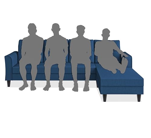 Image of Adorn India Maddox Tufted L Shape 5 Seater Sofa Chenille Sofa Set RHS (Blue) (3 Year Warranty)