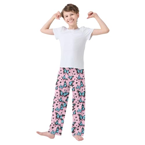 Butterfly Long Pajama Pants Elastic Waist PJ Bottoms with Pockets S A1109103
