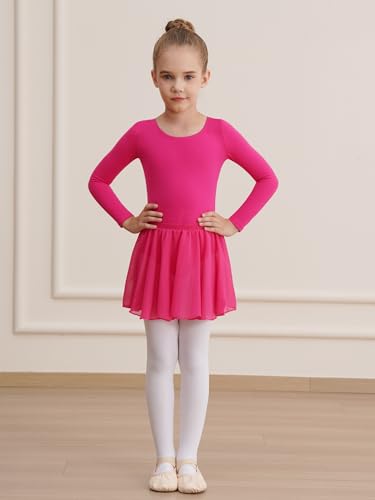 Image of WEGETIT Leotards for Girls Long Sleeve Ballet Dress Toddler Dance Leotard with Skirt Kids Gymnastics Outfits Tutu Dress