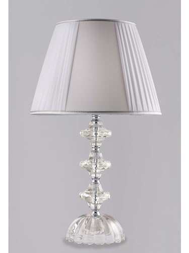 Generico Lume grande, lampada da tavolo moderna in cristallo trasparente cromato con paralume in tessuto a 1 luce luxury lgt 144 per camera da letto, salotto, soggiorno.