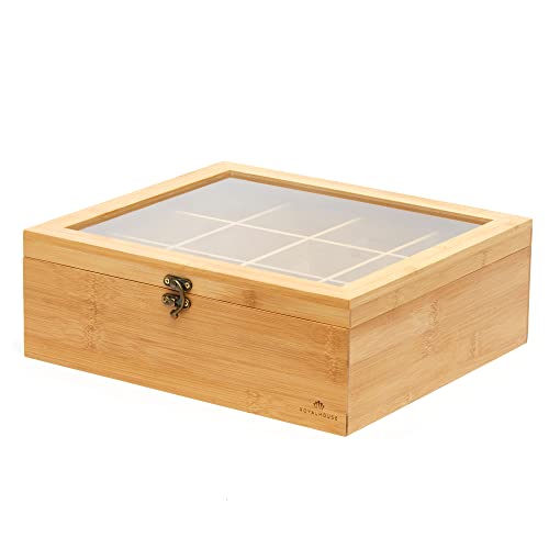RoyalHouse Big Natural Bamboo Tea Storage Organizer with Clear Acrylic Top Window, 12 Compartments Eco-Friendly Tea Bag Holder, Multi-Functional Storage Box by RoyalHouse - Image 4